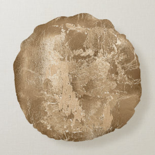 Chic Bronze Gold Glitter    Round Pillow