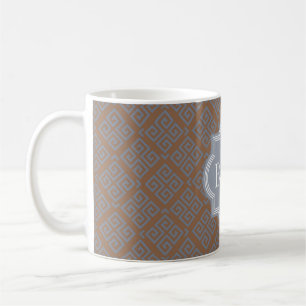 Chic brown abstract geometric pattern monogram coffee mug