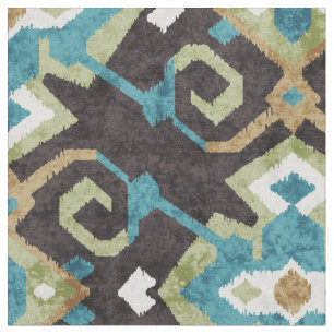 Chic brown and teal ikat tribal pattern fabric