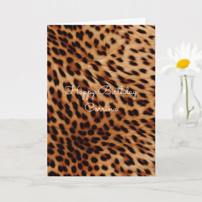 Chic Brown Black Leopard Print Birthday Card (Small Plant)