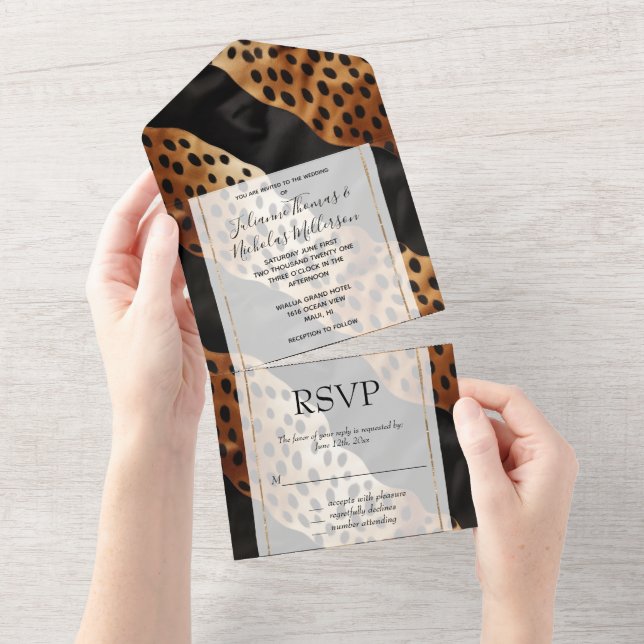 Chic Brown Black Western Cowhide All In One Invitation (Tearaway)