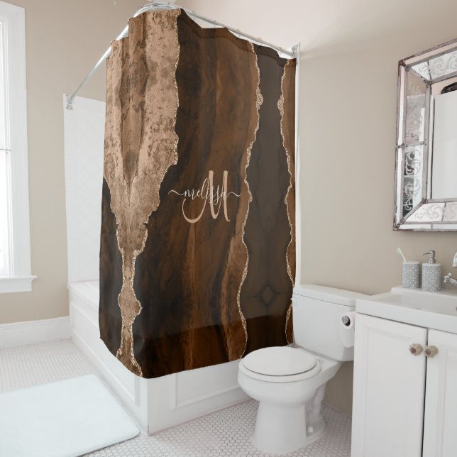 Chic Brown Blush Glitter Agate Custom Monogram (In Situ)