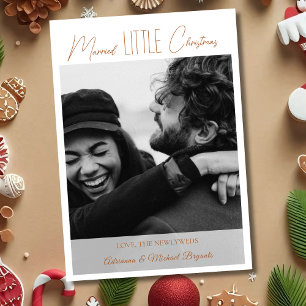 Chic Brown Calligraphy Married Little Christmas Holiday Card