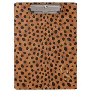 Chic brown cheetah print monogram clipboard