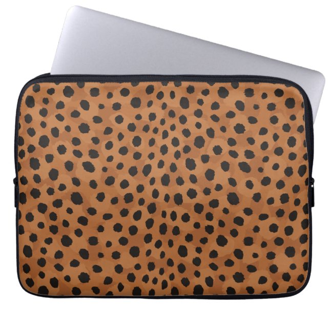 Chic brown cheetah print monogram laptop sleeve (Front)