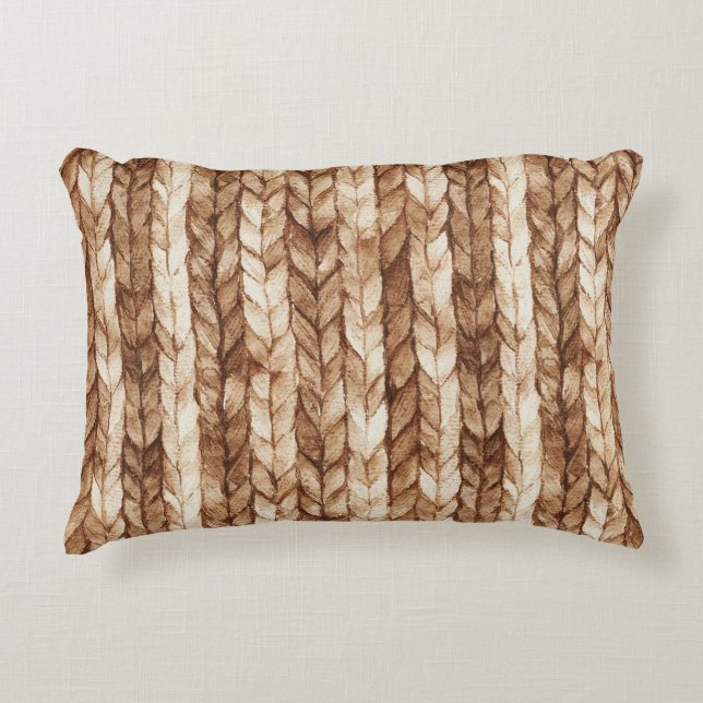 Chic Brown Cream Faux Woven Stripes Accent Pillow (Front)