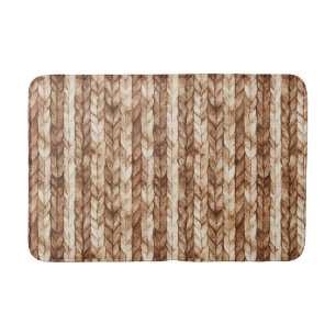 Chic Brown Cream Faux Woven Stripes Bath Mat