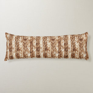 Chic Brown Cream Faux Woven Stripes Body Pillow