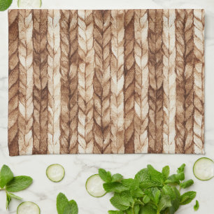 Chic Brown Cream Faux Woven Stripes Kitchen Towel