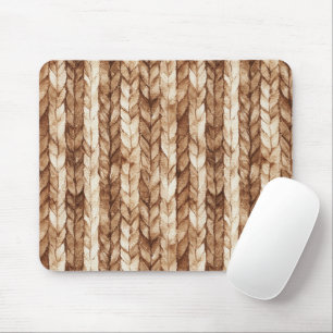 Chic Brown Cream Faux Woven Stripes Mouse Pad