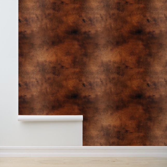 Chic Brown Faux Leather Abstract Wallpaper (Application)