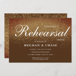 Chic Brown Gold Glitter Rehearsal Dinner Invitation