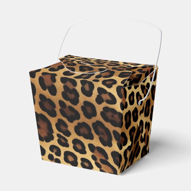 Chic Brown Gold Leopard Wedding Favor Box (Front Side)