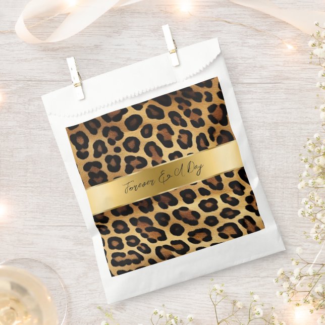 Chic Brown Gold Leopard Wedding Favour Bag (Clipped)