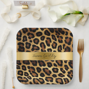 Chic Brown Gold Leopard Wedding Paper Plate