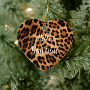 Chic Brown Leopard Print Christmas Ceramic Ornament