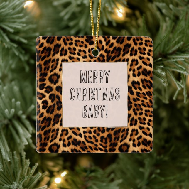 Chic Brown Leopard Print Christmas Ceramic Ornament (Tree)