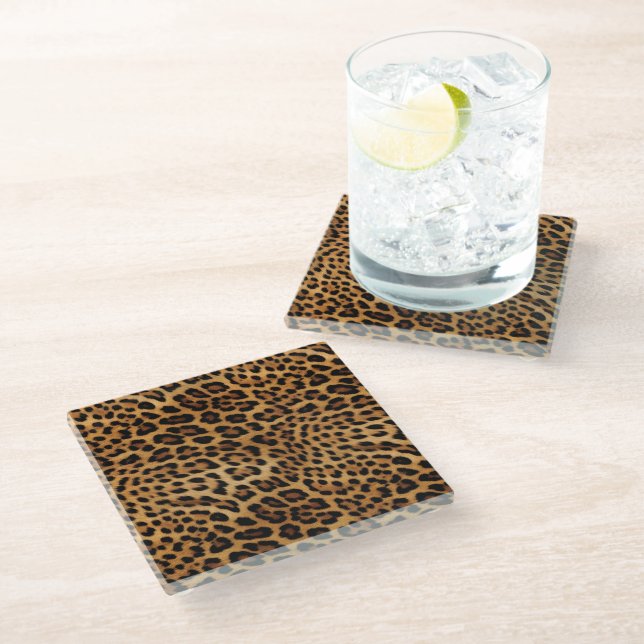 Chic Brown Leopard Print  Doormat Glass Coaster (Angled)