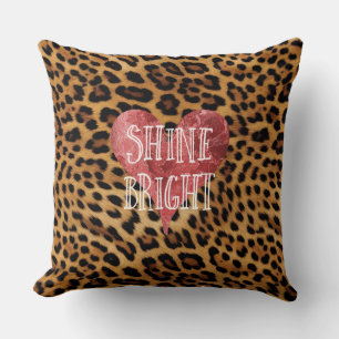 Chic Brown Leopard Print Shine Throw Pillow