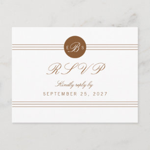 Chic Brown Monogramme réponse RSVP carte postale