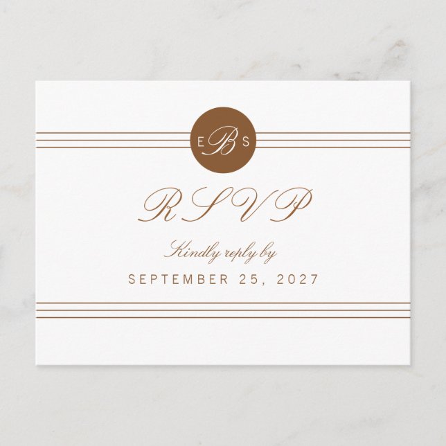Chic Brown Monogramme réponse RSVP carte postale (Devant)