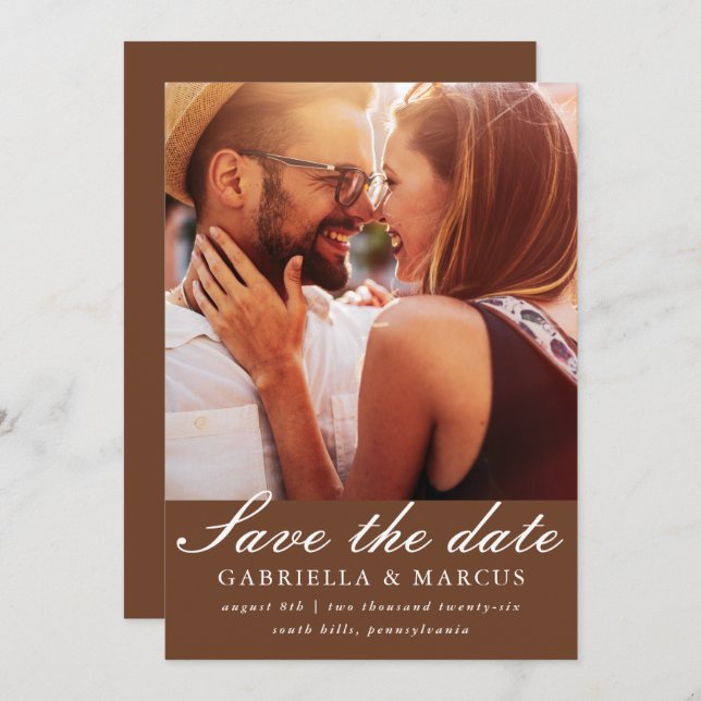 Chic Brown Photo Wedding Save The Date (Front/Back)