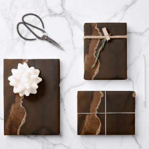 Chic Brown Rose Gold Glitter Agate Abstract Wrapping Paper Sheet