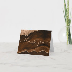 Chic Brown Rose Gold Glitter Agate Monogram Thank You Card