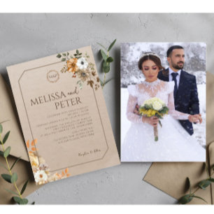 Chic Brown Vintage   Autumn Winter Photo Wedding  Invitation