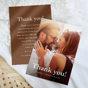 Chic Brown Wedding Photo Thank You Message Card