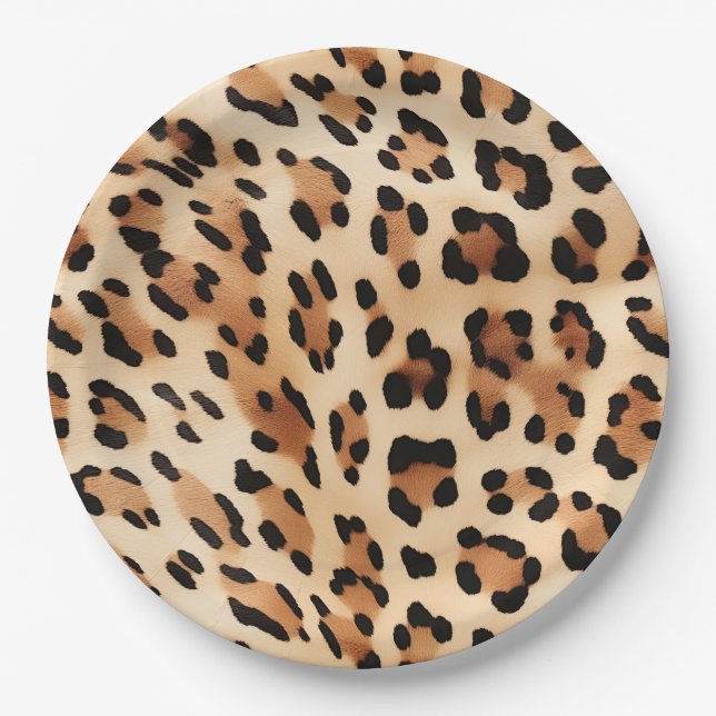 Chic Brown White Leopard Print Paper Plate (Front)