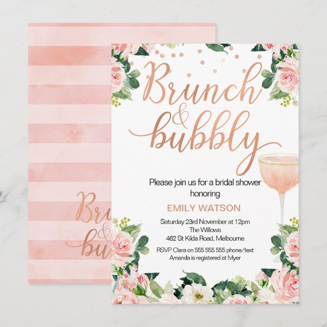 Chic Brunch de Shabby Invitation à une douche nupt (Devant / Derrière)