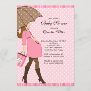 Chic Brunette Pregnant Mom Baby Shower Invitation