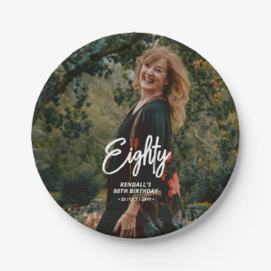 Chic Brush Script Custom Photo Birthday Party Paper Plate