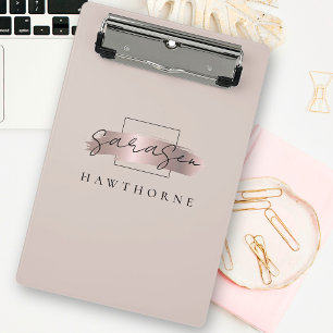 Chic Brush Stroke Faux Rose Gold Elegant Monogram Mini Clipboard