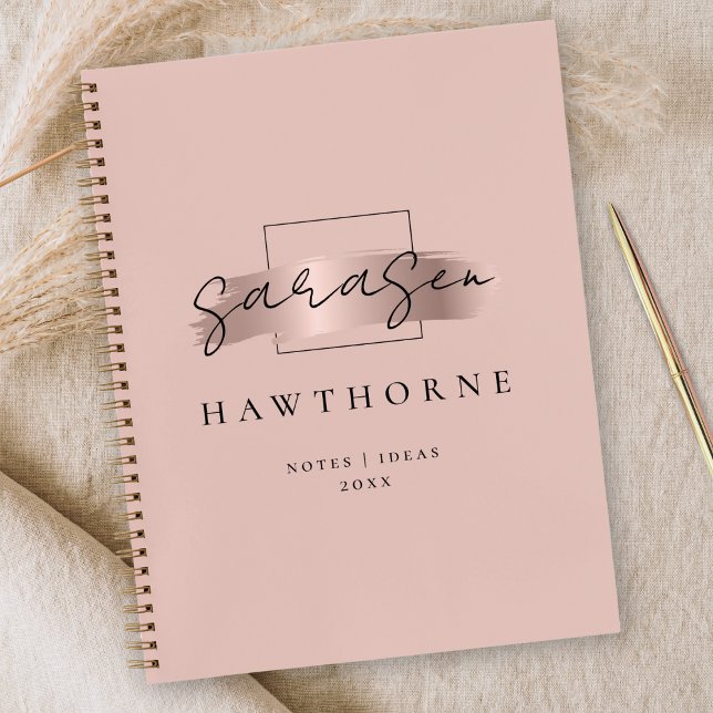 Chic Brush Stroke Faux Rose Gold Elegant Monogram Notebook (Creator Uploaded)