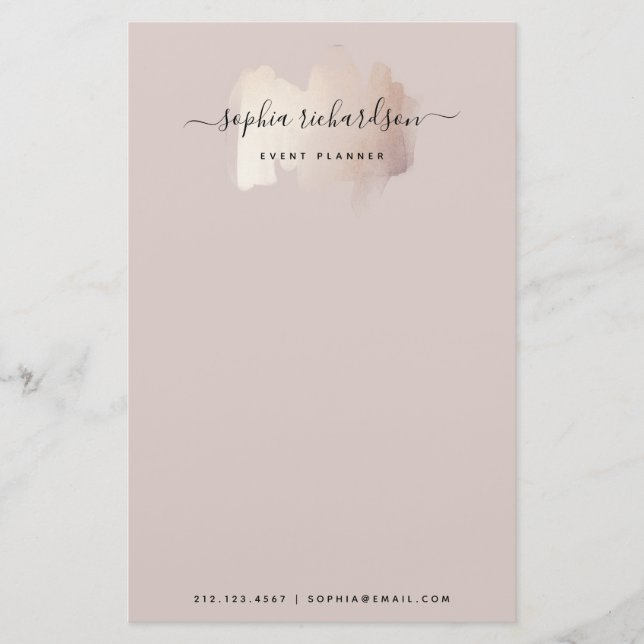 Chic Brush Stroke | Faux Rose Gold on Neutral Rose Stationery (Front)