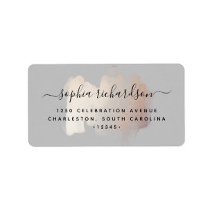 Chic Brush Stroke   Faux Rose Gold on Soft Grey Label