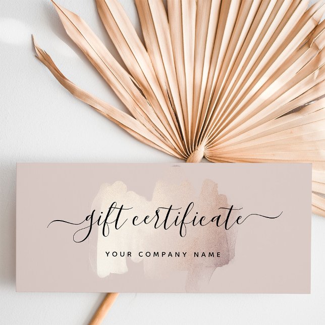 Chic Brush Stroke | Rose Gold Gift Certificate (A stylish and modern, faux rose gold look brush stroke on an elegant gift certificate)