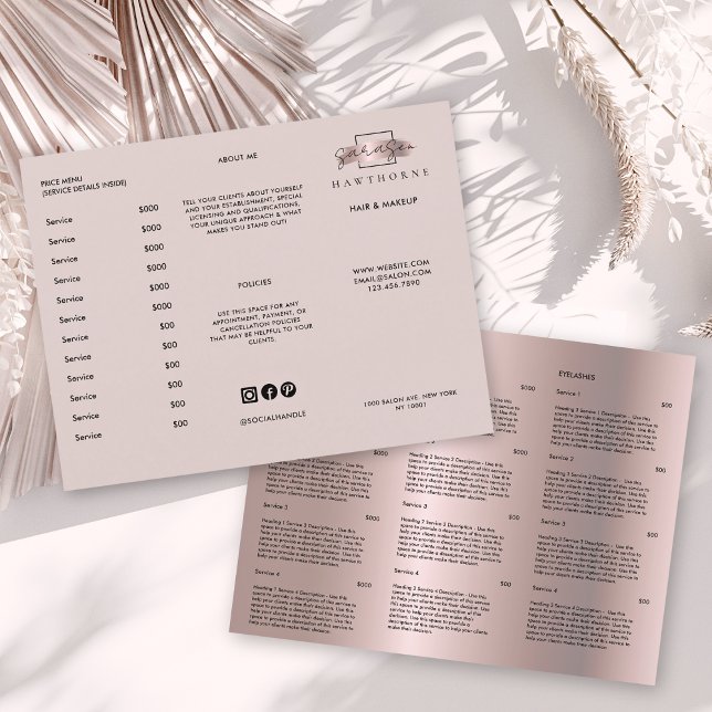 Chic Brush Stroke Salon Price List Services Menu (Creator Uploaded)