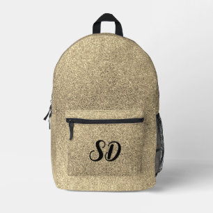 Chic Brushed Gold Glitter Monogram Printed Backpack