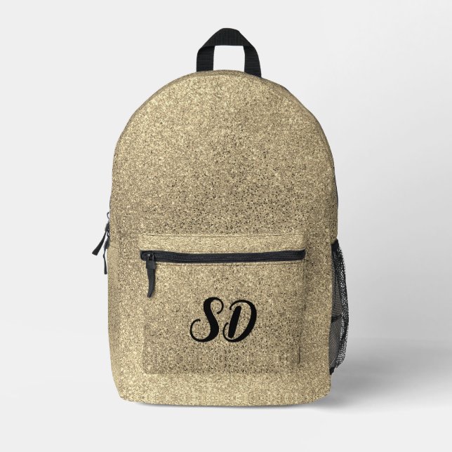 Chic Brushed Gold Glitter Monogram  Printed Backpack (Front)