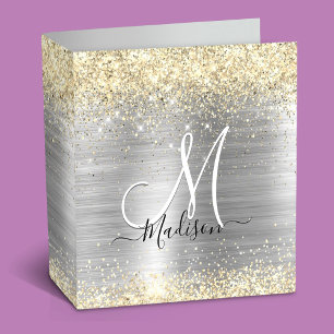 Chic brushed metal silver gold faux glitter binder
