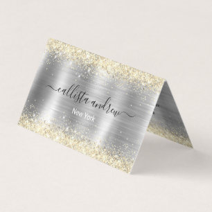Chic brushed metal silver gold faux glitter business card