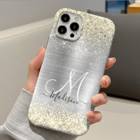 Chic brushed metal silver gold faux glitter