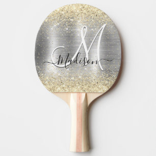 Chic brushed metal silver gold faux glitter ping pong paddle