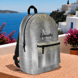 Chic brushed metal silver gold faux glitter printed backpack