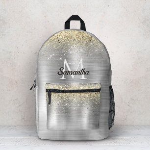 Chic brushed metal silver gold faux glitter printed backpack