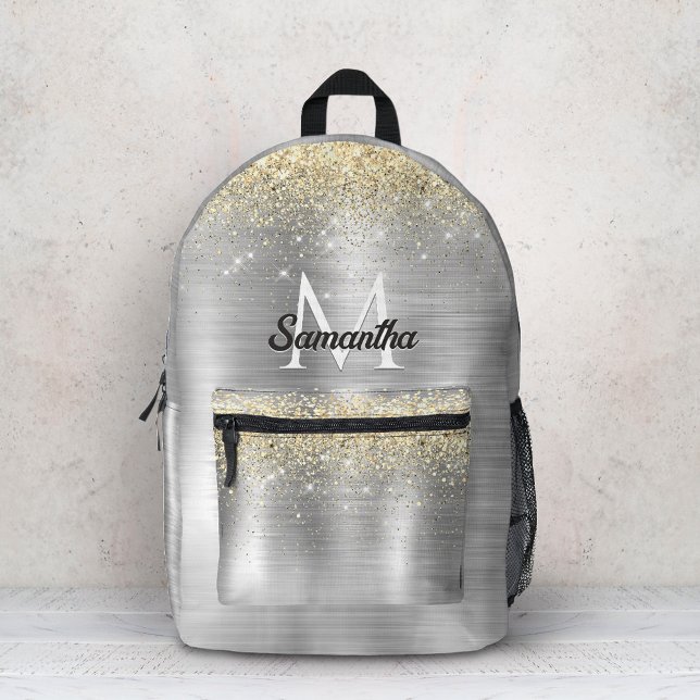 Chic brushed metal silver gold faux glitter printed backpack (Creator Uploaded)
