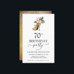 Chic Budget Floral Gold High Heels 70th Birthday<br><div class="desc">Modern Elegant Gold Tropical Floral Gold High Heels 70th Birthday Party Invitation featuring our glamourous glitzy watercolor gold high heel surrounded by pink and green tropical flowers. The background is a luxurious watercolor gold wash. Easy to customize with your information for a simply elegant birthday party invitation. **Our BUDGET paper...</div>